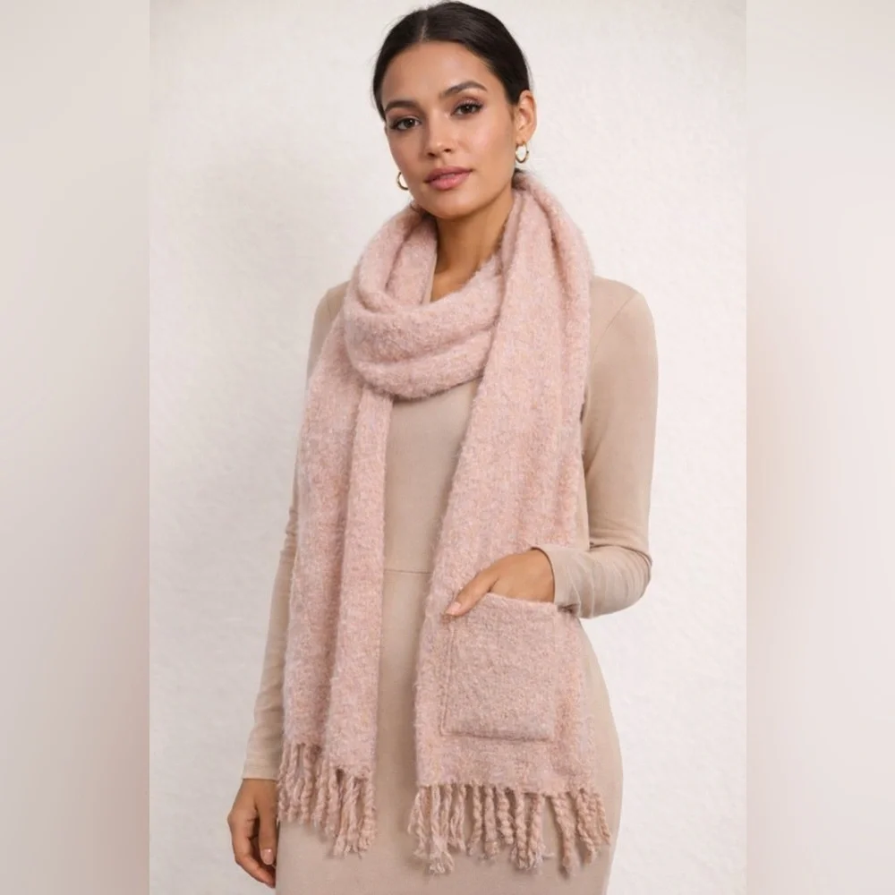 Cozy Pink Scarf with Pocket. 35H X 14W - Picture 1 of 5